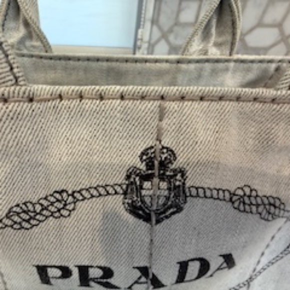 💋 Prada Canapa Tote Canvas shoulder bag Gray - Picture 10 of 16